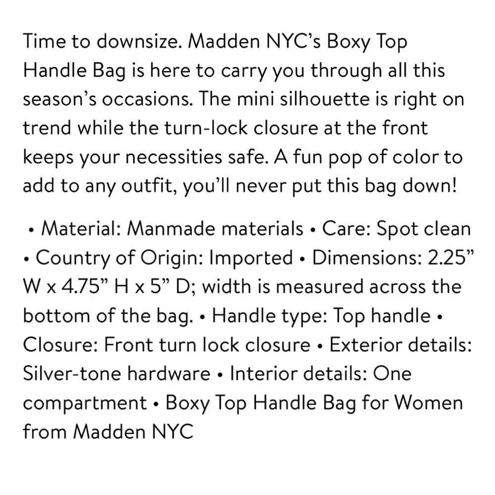 Madden NYC Boxy Top Handle Boucle Bag